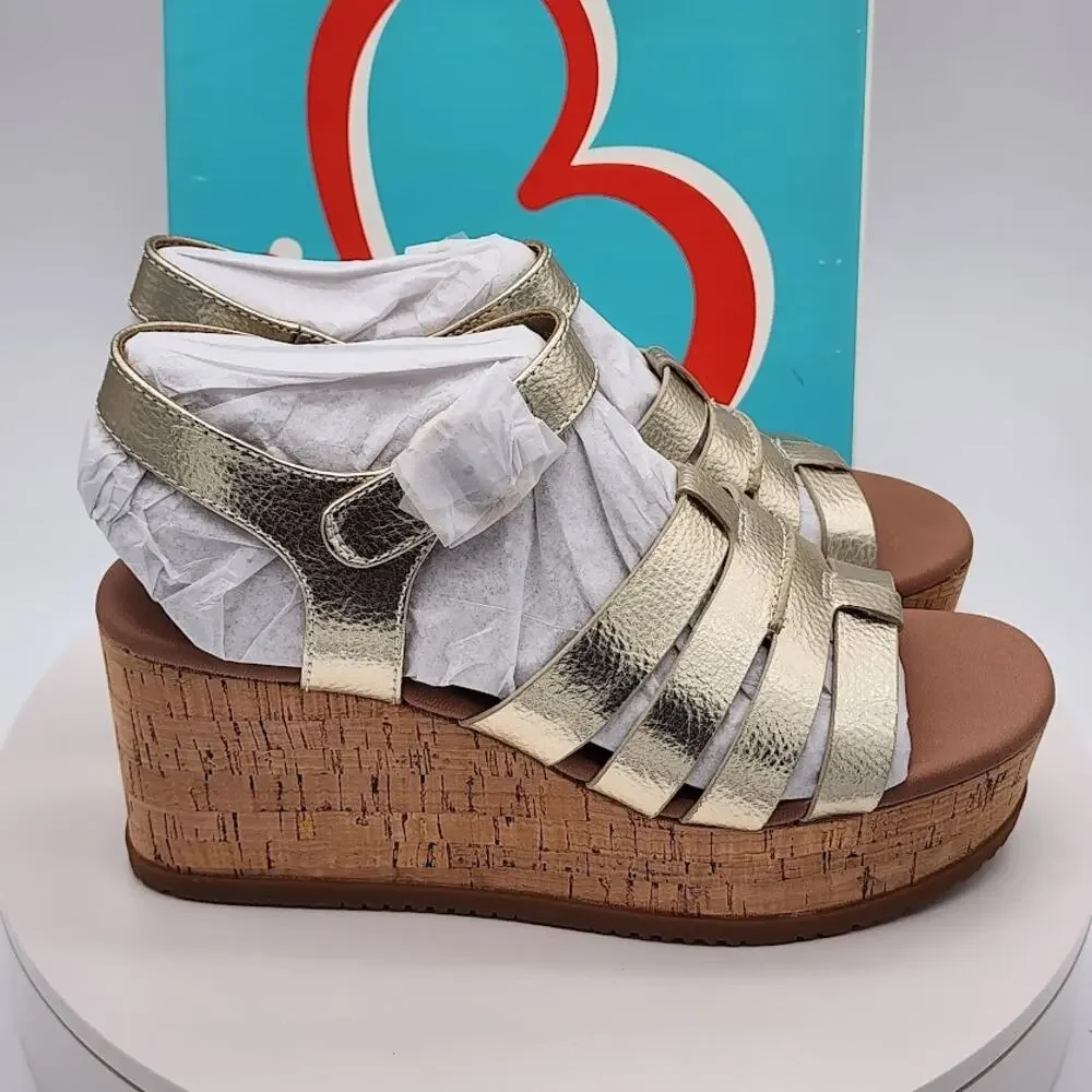 NEW BareTraps Savannah Light Gold Platform Wedge Sandals Women's Size 8M Comfort
